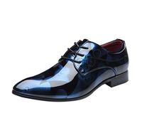 Derby Oxford, scarpe da uomo, lucide, da lavoro, con punta a punta, scarpe classiche da sposa, semplici, per feste, per il tempo libero, Blu, 43 EU