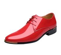 Derby - Scarpe da uomo nere, comode da lavoro, con punta a punta, in Oxford, classiche da sposa, semplici, da lavoro, casual, con lacci, Colore: rosso, 47 EU