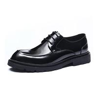 Derbys in Vera Pelle con Suola Spessa da Uomo Scarpe Basse Stringate Formali Affari Scarpe Eleganti Matrimonio Ufficio Festa,Nero,45