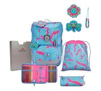 DerDieDas ErgoFlex Easy Happy Pixel - Set di zaini per la scuola, 5 pezzi, Blu, ErgoFlex Easy Set