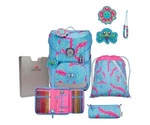 DerDieDas ErgoFlex Easy Happy Pixel - Set di zaini per la scuola, 5 pezzi, Blu, ErgoFlex Easy Set