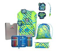 DerDieDas ErgoFlex Tiny Neon Monster - Set di zaini per la scuola, 5 pezzi, verde-blu, ErgoFlex Tiny Neon Set