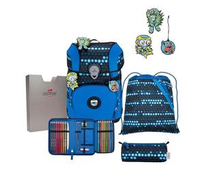 DerDieDas ErgoFlex Tiny Superflash Blue Robot - Set di 5 zaini per la scuola, Blue Robot, ErgoFlex Tiny Superflash Set