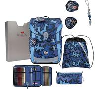 DerDieDas zaino della scuola ErgoFlex Light Set 6 -pezzi Dark Dragon blu