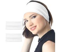 Deresina 2pc Fascia per Capelli, Extra Large in Bambu, Elasticizzato, Unisex, Ideali per Quotidiano, Sport e Perdita Parziale dei Capelli (Pianura Bianco Uni- Taglia Unica)