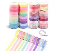 DERJDISF 40 Pezzi Washi Tape Set - 20 Pezzi di Washi Tape Colore Macaron + 20 Pezzi di Washi Tape con Bordo + 1 cm x 2 m, Adesivi Decorativi, Senza Residui