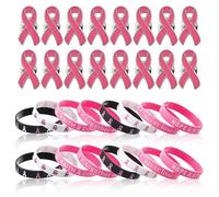 DERJDISF Regali per del Cancro al Seno - 32 Pezzi Braccialetti per Le Donne per la Consapevolezza Spilla con Fiocco a Cuore Rosa - Speranza, Fede, Forza, Coraggio - Regali e Bomboniere