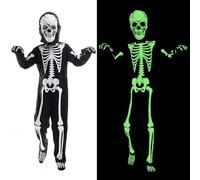 DERJLY Costume da Scheletro Luminoso Bambini: Halloween Fluorescente Scheletri Costumi 4 Kit per Bambino e Bambina