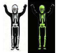 DERJLY Halloween Costume da Scheletro Bambini: Fluorescente Teschio Costumi 4 Kit per Bambino e Bambina