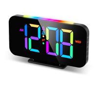 Derkiewn Sveglia Digitale da Comodino, Sveglia RGB con Luce Notturna, Luminosita Regolabile, Volume regolabile, Doppia Sveglia, Snooze, Sveglia Alimentazione Elettrica (Nero)