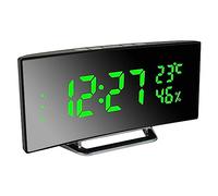 Derkiewn Sveglia Digitale, Grande Schermo a LED da 6.5'', Sveglia da Comodino con temperatura e umidità, Orologio a Specchio con 3 Allarme, luminosità regolabile, Snooze, Alimentato USB(verde)