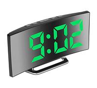 Derkiewn Sveglia digitale, grande schermo a specchio LED da 7'', 2 luminosità, 12/24 ore, temperatura, data, Snooze, Alimentazione USB, funzione di memoria (verde)