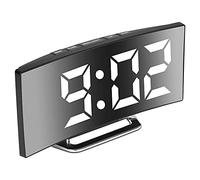 Derkiewn Sveglia digitale, grande schermo a specchio LED da 7'', 2 luminosità, 12/24 ore, temperatura, data, Snooze, Alimentazione USB, funzione di memoria (bianca)