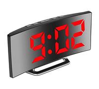 Derkiewn Sveglia digitale, grande schermo a specchio LED da 7'', 2 luminosità, 12/24 ore, temperatura, data, Snooze, Alimentazione USB, funzione di memoria(rosso)