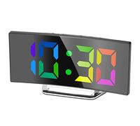 Derkiewn Sveglia digitale, grande schermo a specchio LED da 7'', 2 luminosità, 12/24 ore, temperatura, data, Snooze, Alimentazione USB, funzione di memoria (colore)