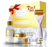 Derma Roller Kit in acciaio inox, rullo microneedle con testine di ricambio per viso e corpo, crema oro 24 K, siero ialuronico con vitamina C al 25%, set di micro aghi anti invecchiamento, per uomini