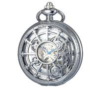 DerMacht Orologio da tasca Steampunk argento scheletro meccanico ingranaggi a carica manuale numeri romani catena antico uomo