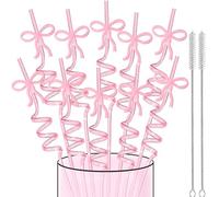 Dermalyx 24 Pezzi Cannucce Rosa con Fiocchi, Cannucce Riutilizzabili in Plastica con Brillantini, Cannucce Perfette per Donne E Ragazze, Festa di Compleanno, Addio al Nub