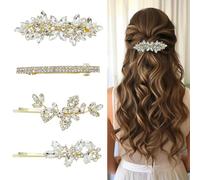 Dermalyx 4 Pezzi Fermagli Per Capelli Con Strass, Clip Dorate A Forma Di Foglia, Fermagli Con Cristalli Per Matrimonio, Fermagli Da Sposa Argento, Accessori Per Testimoni
