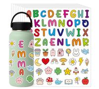 Dermalyx 8 pezzi Adesivi per bambini多彩字母ABC e carini cartoni anelli in vinile idrofugo per bottiglie, portatili.