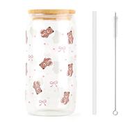 Dermalyx Bicchiere Con Stampa Orsetto Dolce, Bicchiere Da Bere Con Coperchio E Cannuccia, Contenitore Robusto E Antiperdita Per Campeggio, Contenitore Per Frullati, Perfe