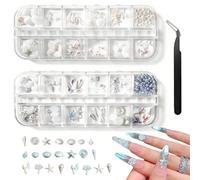 Dermalyx Set per Decorazioni Unghie 12 Scomparti, Pietre Hotfix e Strass, Charms Aurora a Conchiglia, Pietre di Cristallo Glitterate, Strass in Tessuto, Kit Bedazzler per