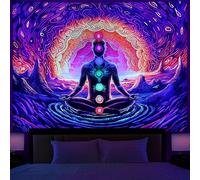Dermijer Blacklight - Arazzo da parete con sette chakra, per yoga, meditazione, reattivo, ai raggi UV, colorato, con nuvole di montagna, da appendere alla parete, decorazione per la casa