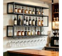 Dernoing 100cm Portabottiglie da Parete in Metallo, 3 Livelli Porta bottiglie Da Vino Con Ripiano Espositivo e Illuminazione LED, Mensola per vino Per Casa, Bar, Ristorante (180cm)