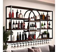 Dernoing Grande scaffale da parete per vino, in metallo, a 4 ripiani, grande capacità, con supporto per bicchieri di vino, espositore ovale per bottiglie di vino, per cucina, soggiorno, casa (colore