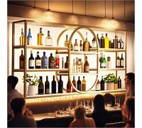 Dernoing Grande scaffale da parete per vino, in metallo, a 4 ripiani, grande capacità, con supporto per bicchieri di vino, espositore ovale per bottiglie di vino, per cucina, soggiorno, casa (oro, 140