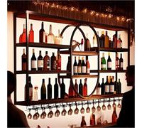 Dernoing Grande scaffale da parete per vino, in metallo, a 4 ripiani, grande capacità, con supporto per bicchieri di vino, espositore ovale per bottiglie di vino, per cucina, soggiorno, casa (colore