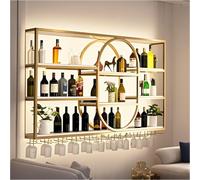 Dernoing Grande scaffale da parete per vino, in metallo, a 4 ripiani, grande capacità, con supporto per bicchieri di vino, espositore ovale per bottiglie di vino, per cucina, soggiorno, casa (oro, 160