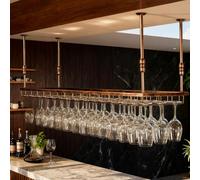 Dernoing Mensole Sospese Soffitto Regolabile, Portabicchieri Sospeso Metallo, Porta Calici Sospesi Salvaspazio per Sala da Pranzo Home Bar/Cucina/Caffetteria (bn, 120x40x(30-60) cm)