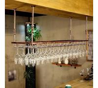 Dernoing Mensole Sospese Soffitto Regolabile, Portabicchieri Sospeso Metallo, Porta Calici Sospesi Salvaspazio per Sala da Pranzo Home Bar/Cucina/Caffetteria (bronzo, 90x35x(30-60) cm)