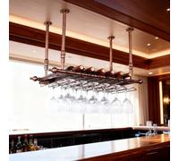 Dernoing Porta Bicchieri e Bottiglie Sospesi Regolabile, Bicchiere portabottiglie da Soffitto e Metallo, Mensola Sospensione Portabottiglie per Sala da Pranzo/Home Bar/Cucina (BR, 80x30x(30-60) cm)