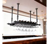 Dernoing Porta Bicchieri e Bottiglie Sospesi Regolabile, Bicchiere portabottiglie da Soffitto e Metallo, Mensola Sospensione Portabottiglie per Sala da Pranzo/Home Bar/Cucina (BK, 80x30x(30-60) cm)