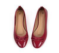 Dernolsea Ballerine da donna, in vernice fiocco, punta rotonda, pieghevole, piatta, con décolleté, per dolly, ballerina, scarpe, Rosso vinaccia, 38.5 EU