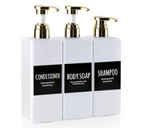 DEROANBOTT Dispenser di sapone, 500 ml, bottiglie di plastica con pompe dorate ed etichette impermeabili per shampoo, sapone per le mani, bagnoschiuma, ideali per bagno, cucina, soggiorno, set da 3