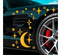 Derothy - Set di 24 adesivi per auto, motivo: luna e stella, impermeabili, adesivi per cerchioni auto, per finestrini e paraurti, bella decorazione (giallo riflettente)