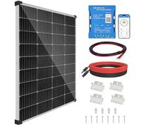 DERUXI Kit pannello solare 180W 12V Off Grid System: pannello solare monocristallino da 180 W con regolatore di carica PWM Bluetooth da 20 A 12 V/24 V + cavi solari+staffe a Z per il montaggio del