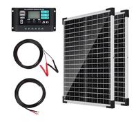 DERUXI Pannello Solare da 50W 12V Kit: 2x25 W, Modulo Solare Monocristallino con Regolatore di Carica 10A, 2 Prolunghe e 2 Morsetti a Coccodrillo per Campeggio, Roulotte, Caravan, Barca
