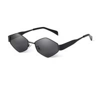 Dervin Occhiali da sole esagonali retrò alla moda per donne e uomini, alla moda, eleganti e classici, stile vintage anni '90, protezione UV400 e struttura in metallo resistente, Nero-Nero, 54-14-136