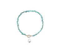 Dervivea Collana con perline turchesi e ciondolo di perle barocche, perfetta per l'estate, con chiusura a levetta. Gioielli per donne e ragazze