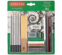 Derwent Academy Set da 12 Pezzi, 6 x Matite, 2 x Blocchi di Grafite, 2 x Bastoncini da Disegno, 2 x Pastelli, 2 x Carboni in Salice, 1 x Lima di Carta Vetrata, 1 x Sfumino, 1 x Gomma da Cancellare