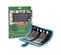 Derwent Academy Set per Schizzi di 16 Pezzi, 12 x Matite da 5h a 6b , 1 x Temperino, 2 x Gomme per Cancellare, 1 x Astuccio Arrotolabile