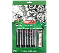Derwent Academy Set per Schizzi di 17 Pezzi, 12 x Matite da 5h a 6b, 1 x Temperino, 2 x Gomme per Cancellare, 1 x Blocco da Disegno con 12 Fogli A4, 1 x Guida per Imparare a Disegnare