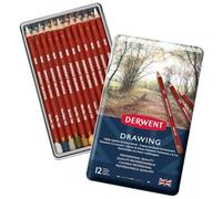 Derwent Drawing Set di 12 Matite Colorate per Disegno e Scrittura, Ideali per Illustrazioni e Dettagli, Astuccio in Metallo Incluso, Qualità Professionale