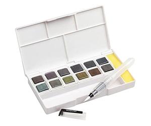 Derwent Graphitint Set da Viaggio con 1 x Tavolozza con 12 Vernici e 5 Vani di Miscelazione, 1 x Water Brush e 1 x Spugna, per Pittura, Qualità Professionale