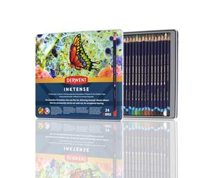 Derwent Inktense Scatola in Metallo da 24 Matite Acquerellabili Permanenti con Anima da 4 mm, Solubili in Acqua, Adatte per Colorare e Dipingere, 700929