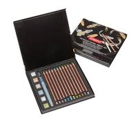 Derwent Metallic Set da 19 Accessori in Confezione Regalo con 12 x Matite dal Nucleo Esagonale da 3,5 mm, 1 x Waterbrush e 6 x Tempere Colorate Solubili in Acqua, Adatto all'Artigianato e all'Arte